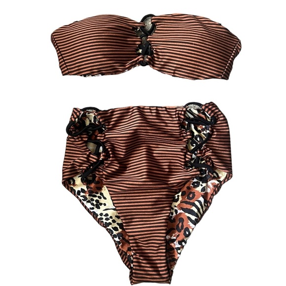 Volcom Reversible Roam Free Bandeau Bikini Top Brown Size Small - Picture 9 of 12